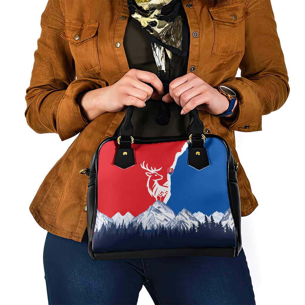 Slovakia – Red Blue Deer and Mountain Design Shoulder Handbag with National Symbols