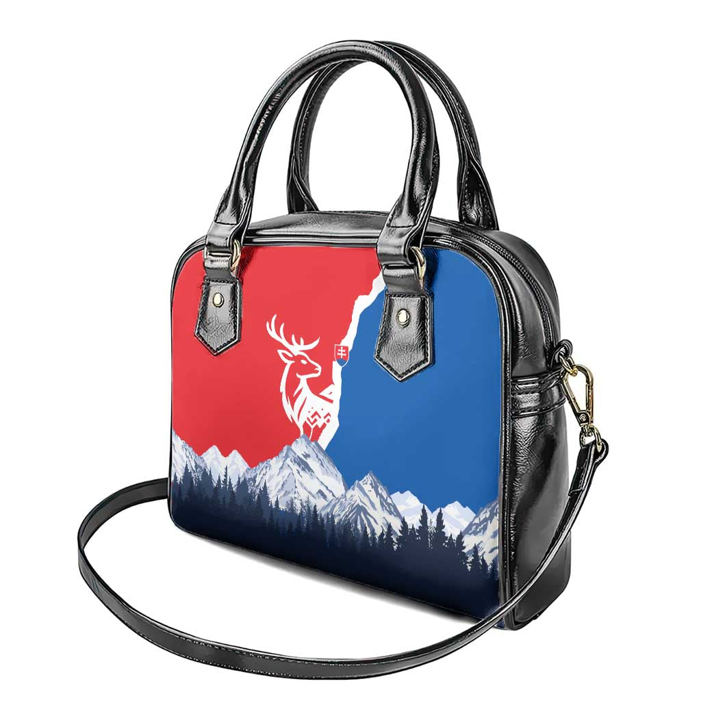 Slovakia – Red Blue Deer and Mountain Design Shoulder Handbag with National Symbols
