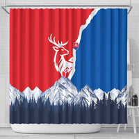 Slovakia – Red Blue Deer and Mountain Design Shower Curtain with National Symbols