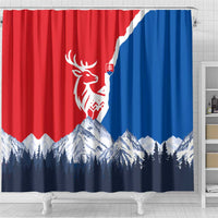 Slovakia – Red Blue Deer and Mountain Design Shower Curtain with National Symbols