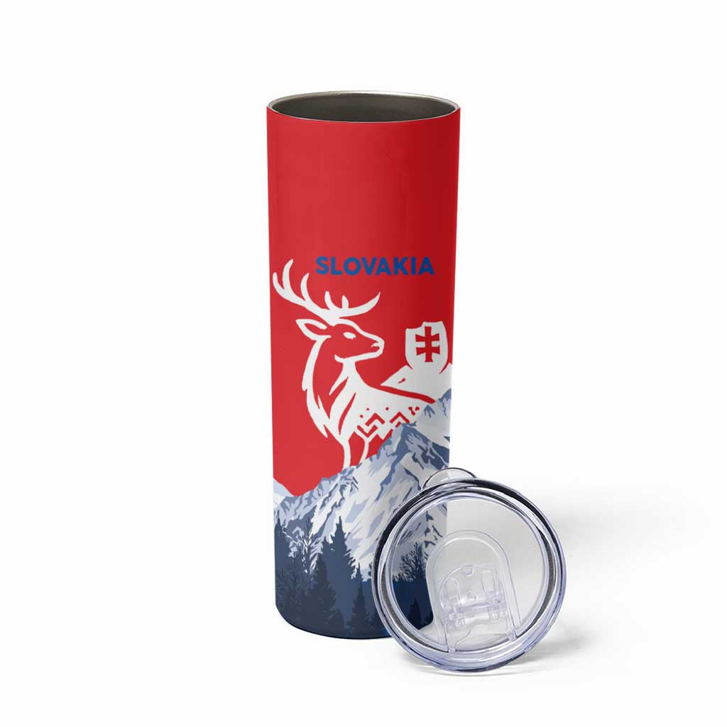 Slovakia – Red Blue Deer and Mountain Design Skinny Tumbler with National Symbols