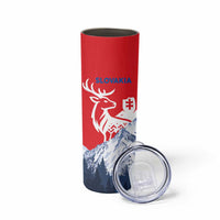 Slovakia – Red Blue Deer and Mountain Design Skinny Tumbler with National Symbols