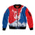 Slovakia – Red Blue Deer and Mountain Design Sleeve Zip Bomber Jacket with National Symbols