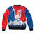 Slovakia – Red Blue Deer and Mountain Design Sleeve Zip Bomber Jacket with National Symbols