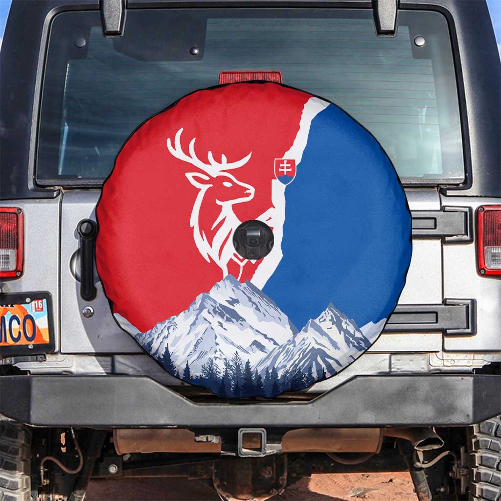 Slovakia – Red Blue Deer and Mountain Design Spare Tire Cover with National Symbols