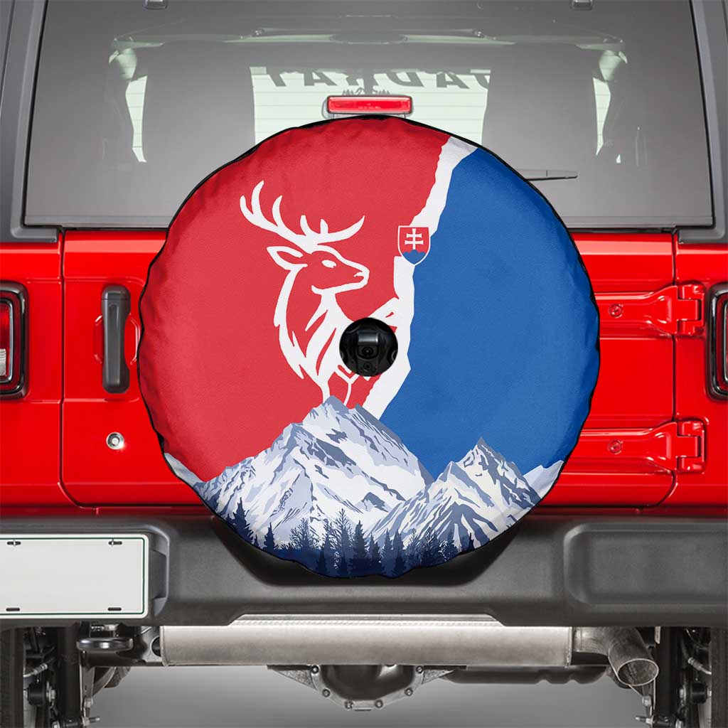 Slovakia – Red Blue Deer and Mountain Design Spare Tire Cover with National Symbols