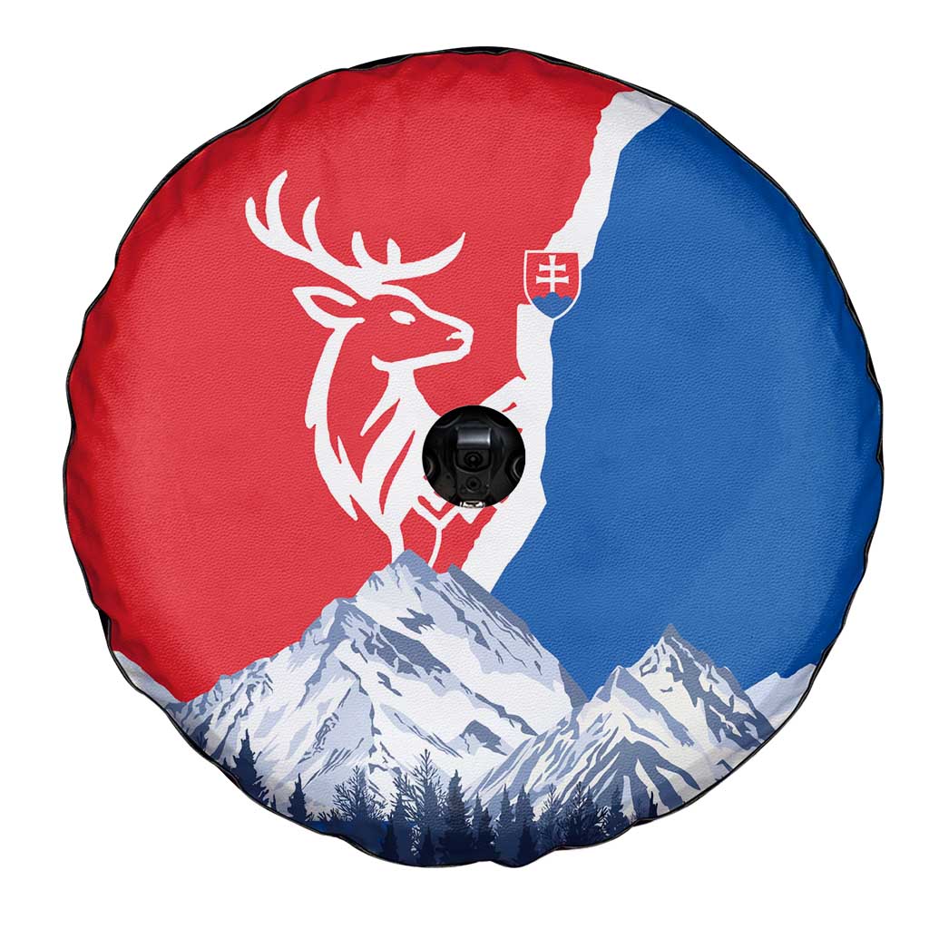 Slovakia – Red Blue Deer and Mountain Design Spare Tire Cover with National Symbols