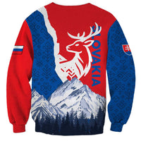 Slovakia – Red Blue Deer and Mountain Design Sweatshirt with National Symbols