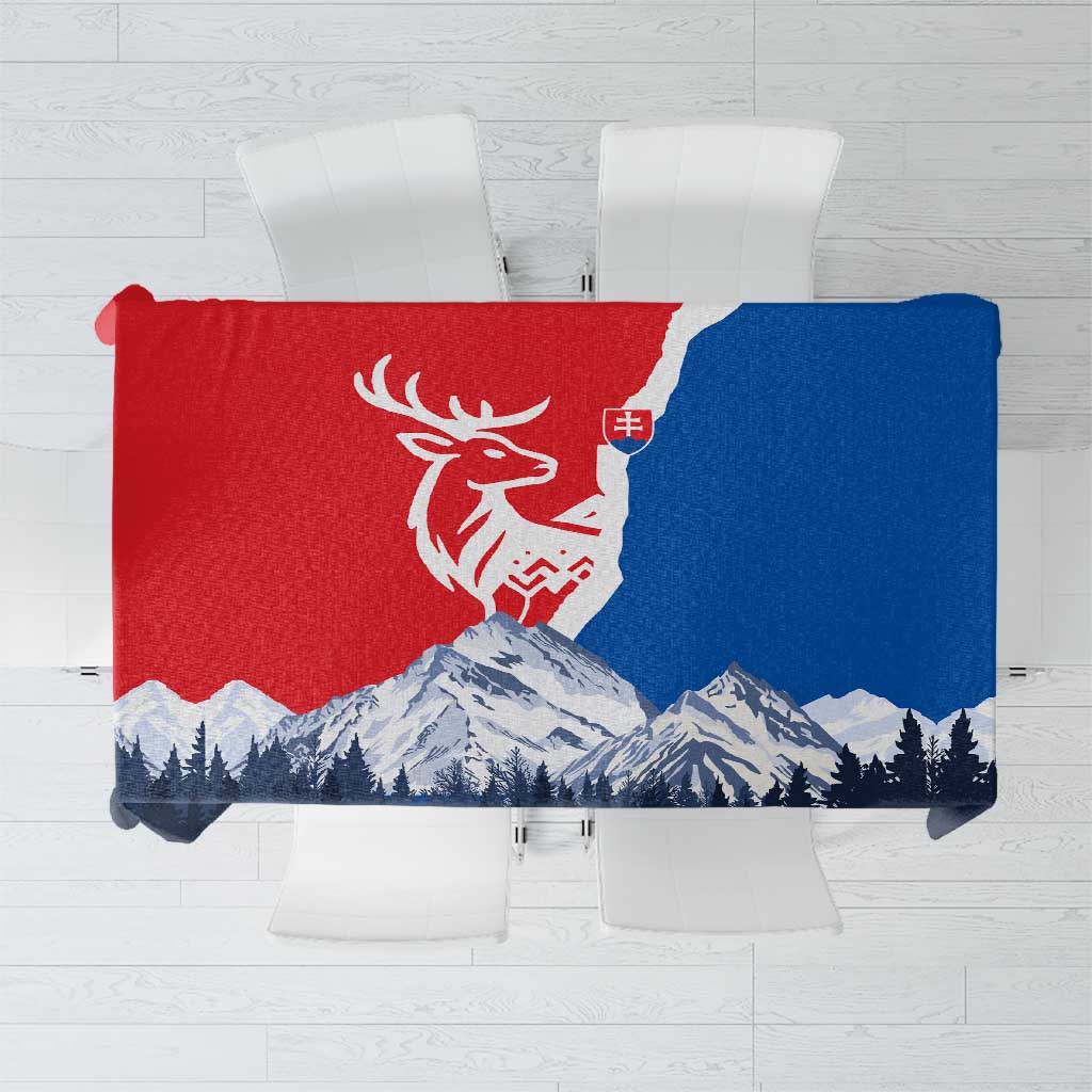 Slovakia – Red Blue Deer and Mountain Design Tablecloth with National Symbols