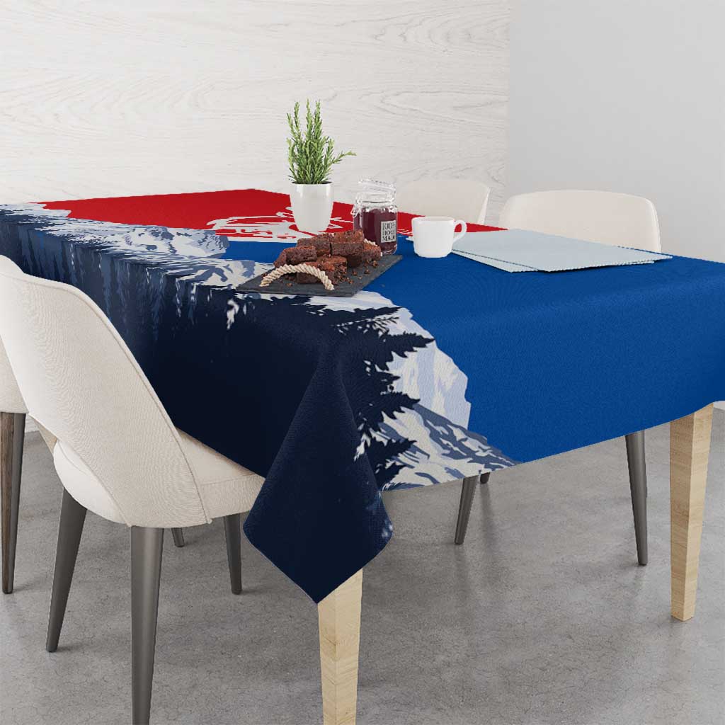 Slovakia – Red Blue Deer and Mountain Design Tablecloth with National Symbols