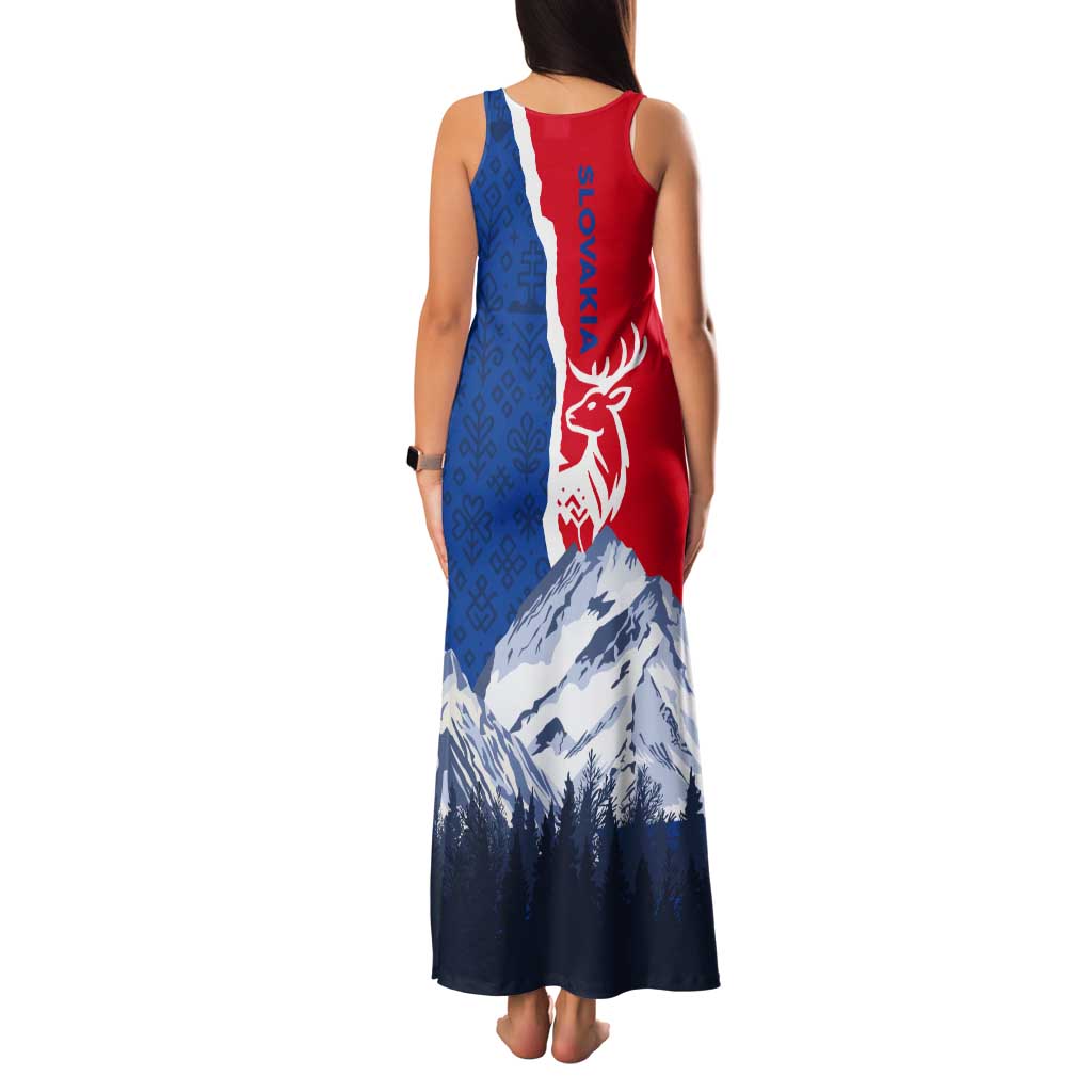 Slovakia – Red Blue Deer and Mountain Design Tank Maxi Dress with National Symbols