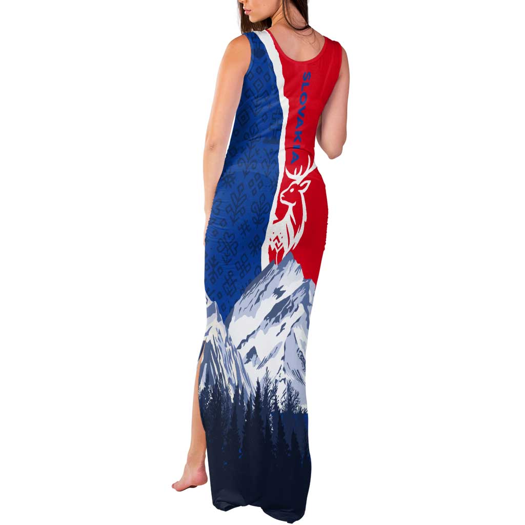 Slovakia – Red Blue Deer and Mountain Design Tank Maxi Dress with National Symbols