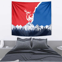Slovakia – Red Blue Deer and Mountain Design Tapestry with National Symbols