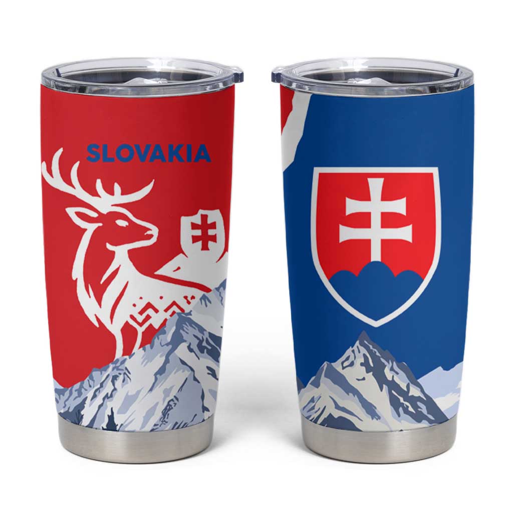 Slovakia – Red Blue Deer and Mountain Design Tumbler Cup with National Symbols