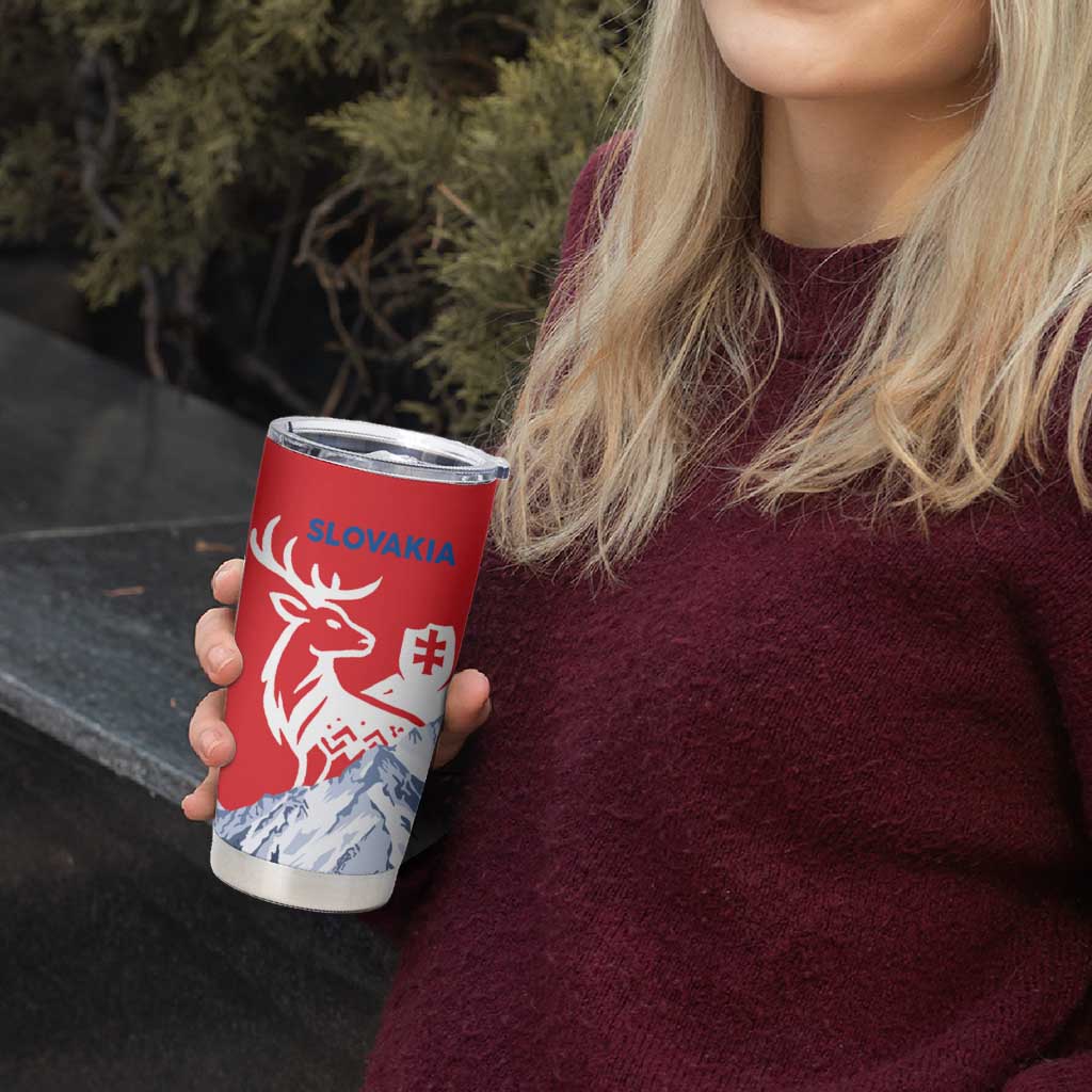 Slovakia – Red Blue Deer and Mountain Design Tumbler Cup with National Symbols