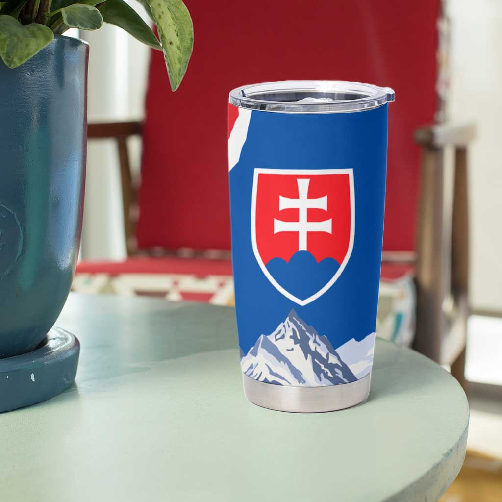 Slovakia – Red Blue Deer and Mountain Design Tumbler Cup with National Symbols