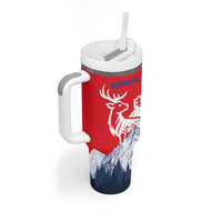 Slovakia – Red Blue Deer and Mountain Design Tumbler With Handle with National Symbols