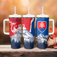 Slovakia – Red Blue Deer and Mountain Design Tumbler With Handle with National Symbols