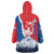 Slovakia – Red Blue Deer and Mountain Design Wearable Blanket Hoodie with National Symbols