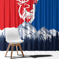 Slovakia – Red Blue Deer and Mountain Design Window Curtain with National Symbols