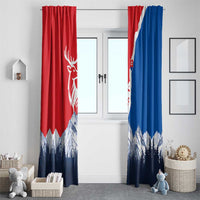 Slovakia – Red Blue Deer and Mountain Design Window Curtain with National Symbols