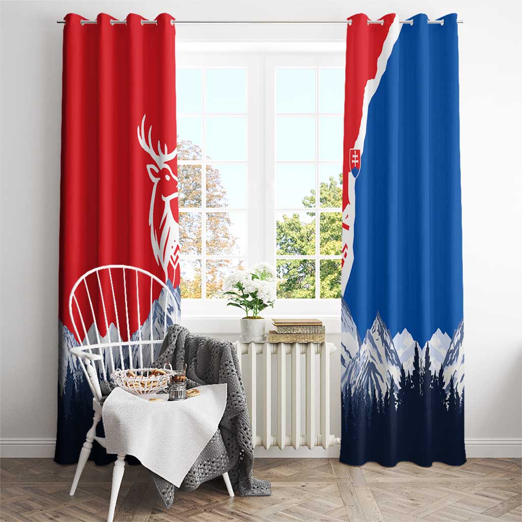 Slovakia – Red Blue Deer and Mountain Design Window Curtain with National Symbols