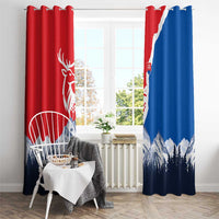 Slovakia – Red Blue Deer and Mountain Design Window Curtain with National Symbols