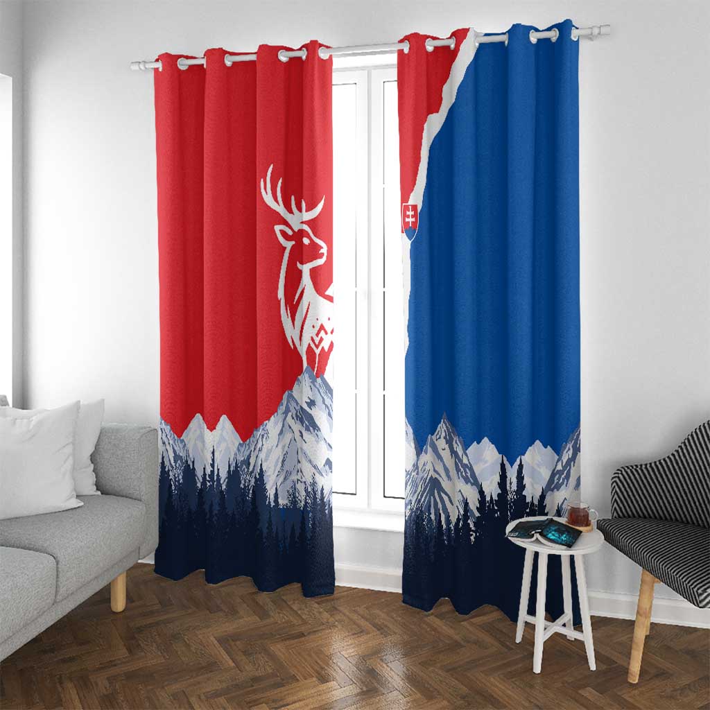 Slovakia – Red Blue Deer and Mountain Design Window Curtain with National Symbols