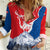 Slovakia – Red Blue Deer and Mountain Design Women Casual Shirt with National Symbols