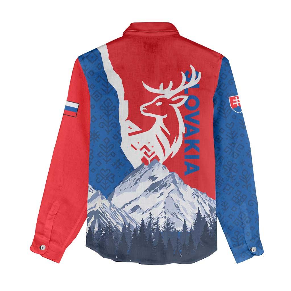 Slovakia – Red Blue Deer and Mountain Design Women Casual Shirt with National Symbols
