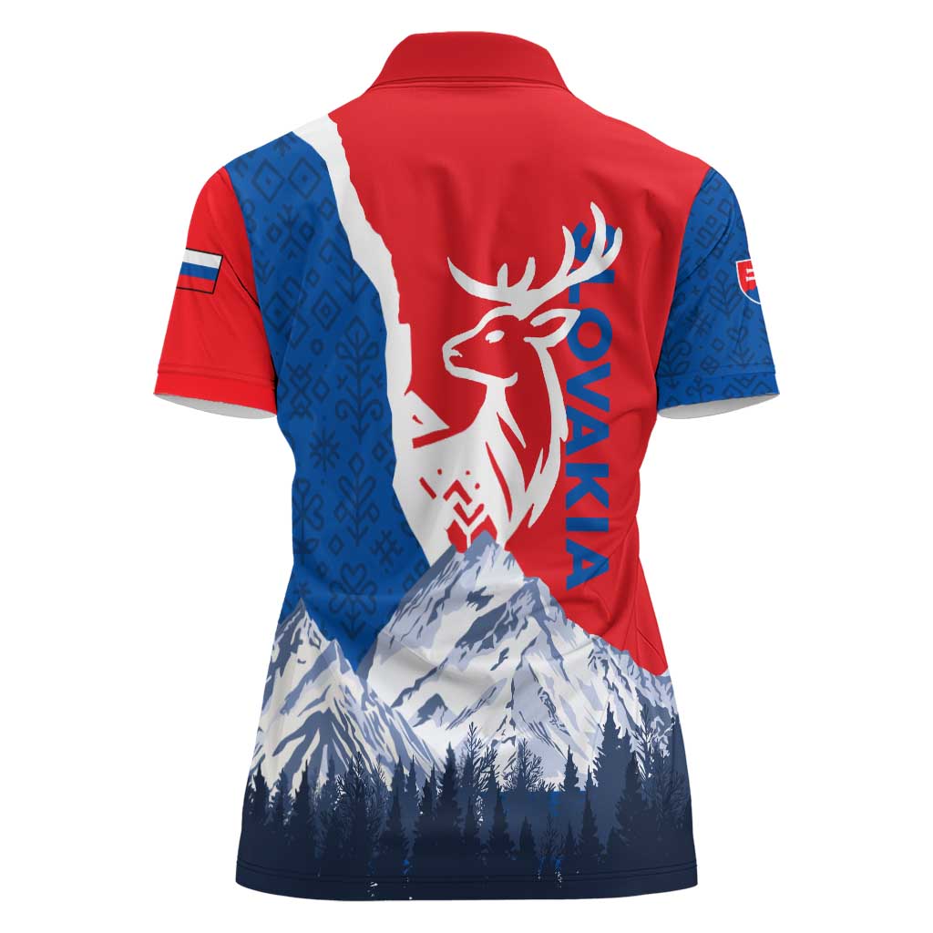 Slovakia – Red Blue Deer and Mountain Design Women Polo Shirt with National Symbols