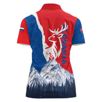 Slovakia – Red Blue Deer and Mountain Design Women Polo Shirt with National Symbols