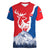 Slovakia – Red Blue Deer and Mountain Design Women V-Neck T-Shirt with National Symbols