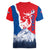 Slovakia – Red Blue Deer and Mountain Design Women V-Neck T-Shirt with National Symbols