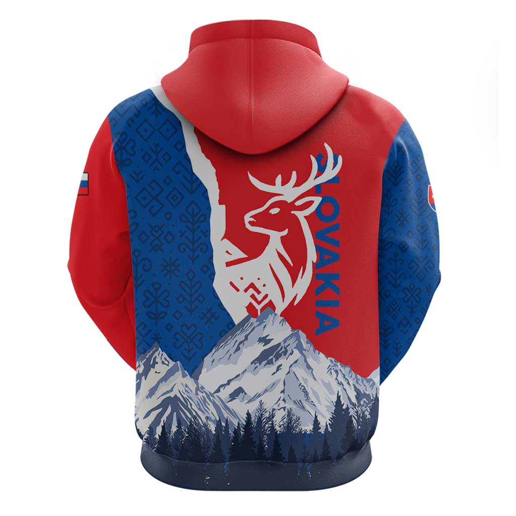 Slovakia – Red Blue Deer and Mountain Design Zip Hoodie with National Symbols