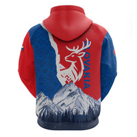 Slovakia – Red Blue Deer and Mountain Design Zip Hoodie with National Symbols