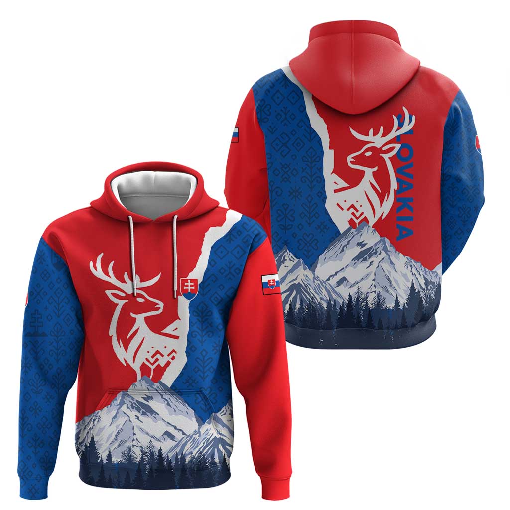 Slovakia – Red Blue Deer and Mountain Design Zip Hoodie with National Symbols