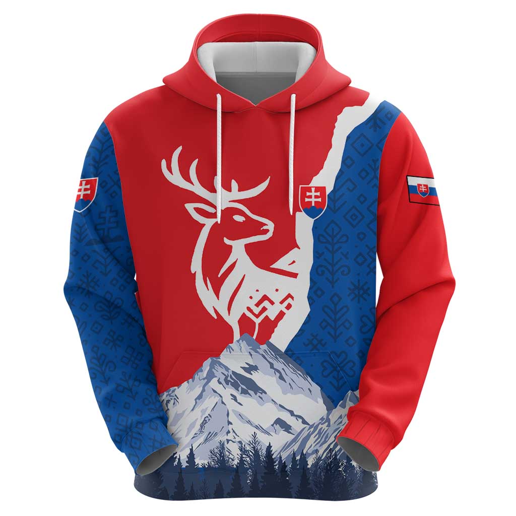 Slovakia – Red Blue Deer and Mountain Design Zip Hoodie with National Symbols