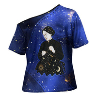 Harriet Powers Cross Shoulder Shirt African American History - Galaxy Celestial Starry Night - Folk Art Quilter