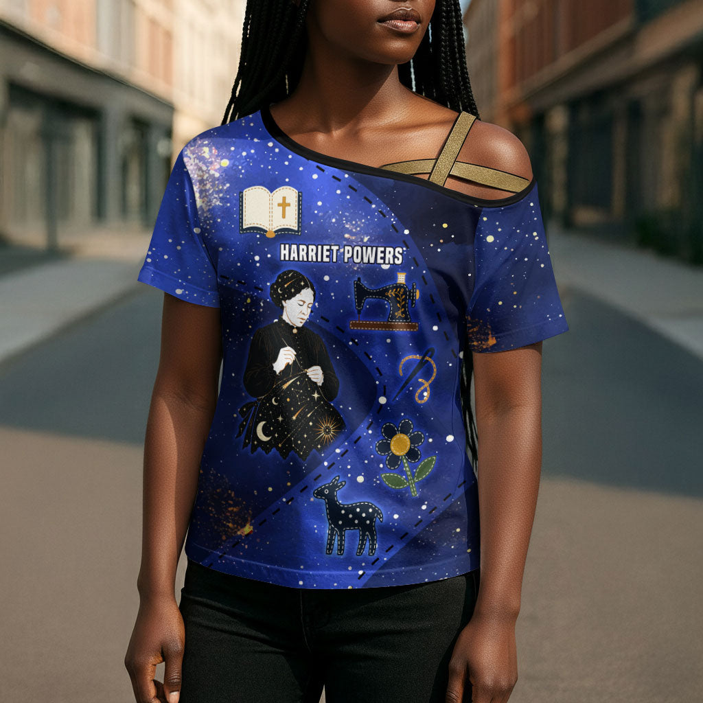 Harriet Powers Cross Shoulder Shirt African American History - Galaxy Celestial Starry Night - Folk Art Quilter