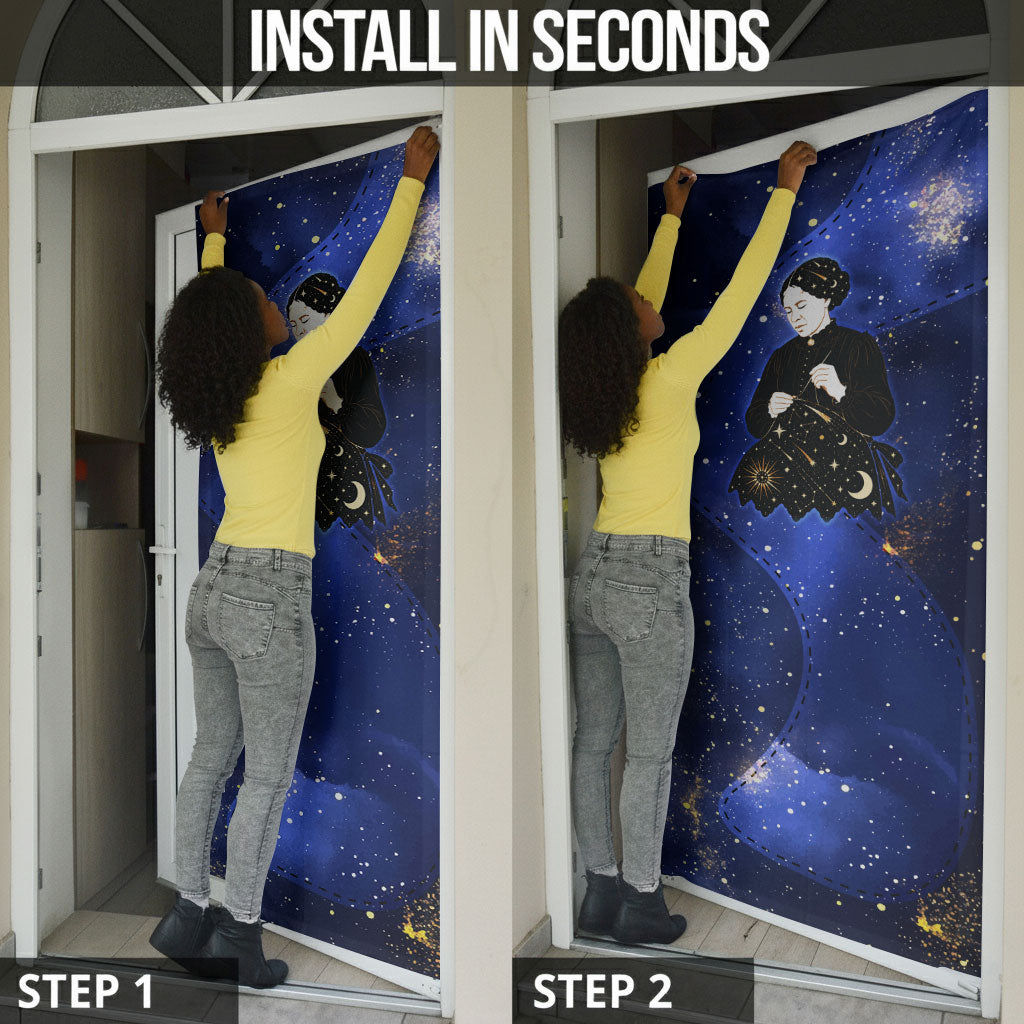 Harriet Powers Door Cover African American History - Galaxy Celestial Starry Night - Folk Art Quilter