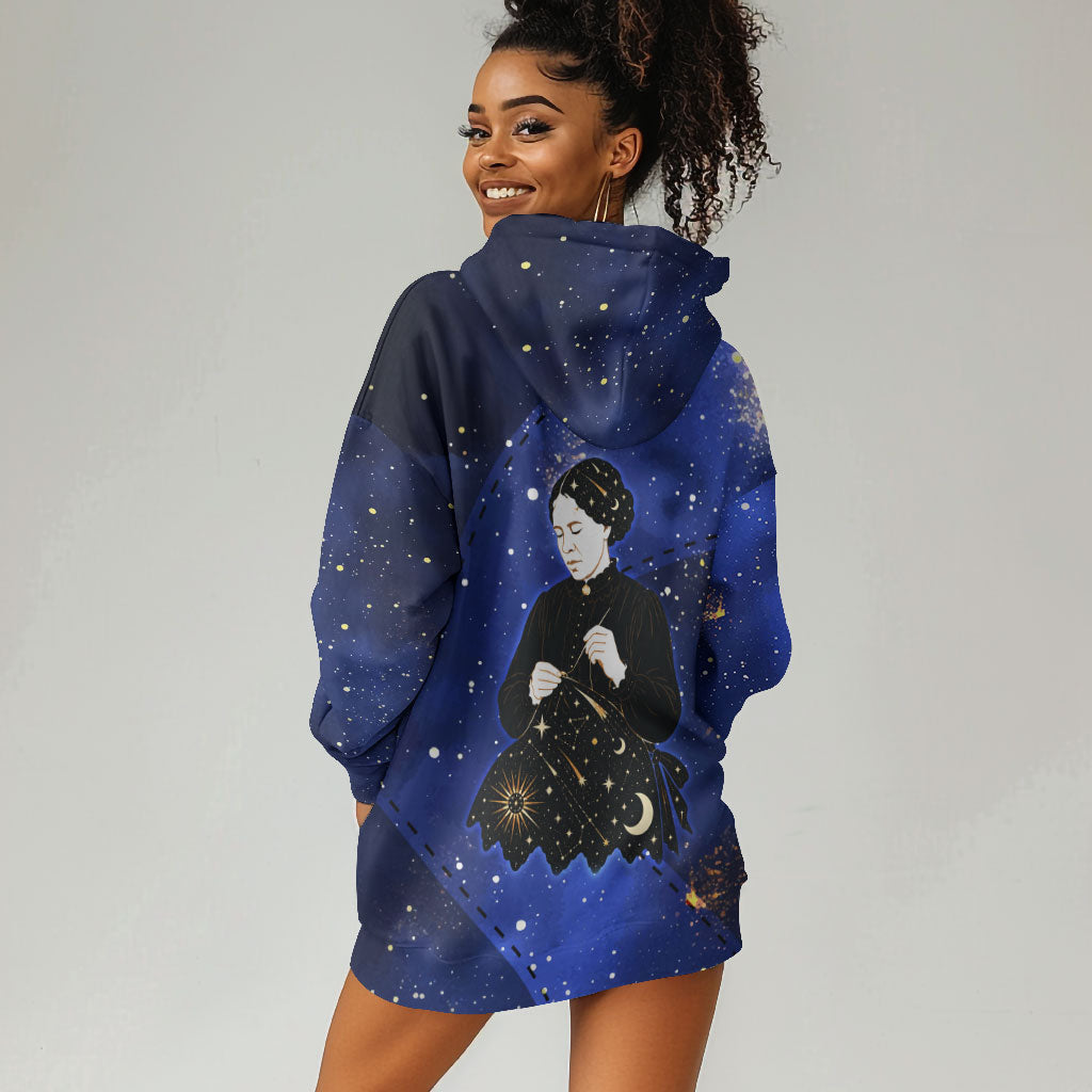 Harriet Powers Hoodie Dress African American History - Galaxy Celestial Starry Night - Folk Art Quilter