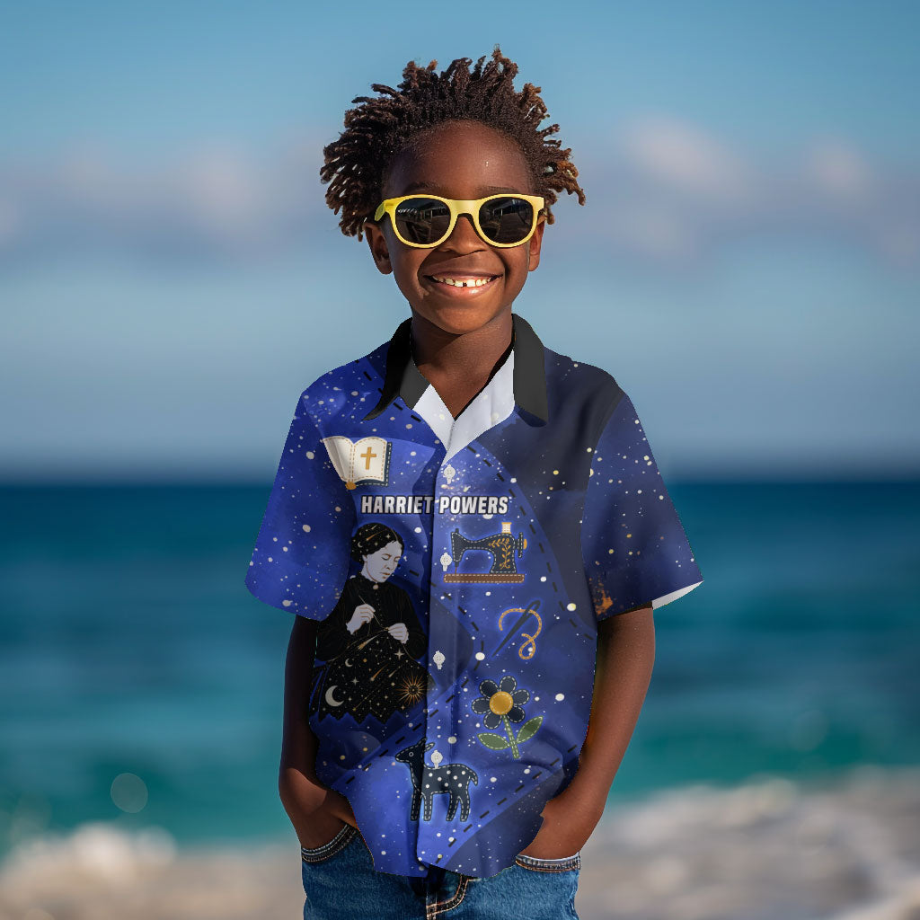 Harriet Powers Kid Hawaiian Shirt African American History - Galaxy Celestial Starry Night - Folk Art Quilter