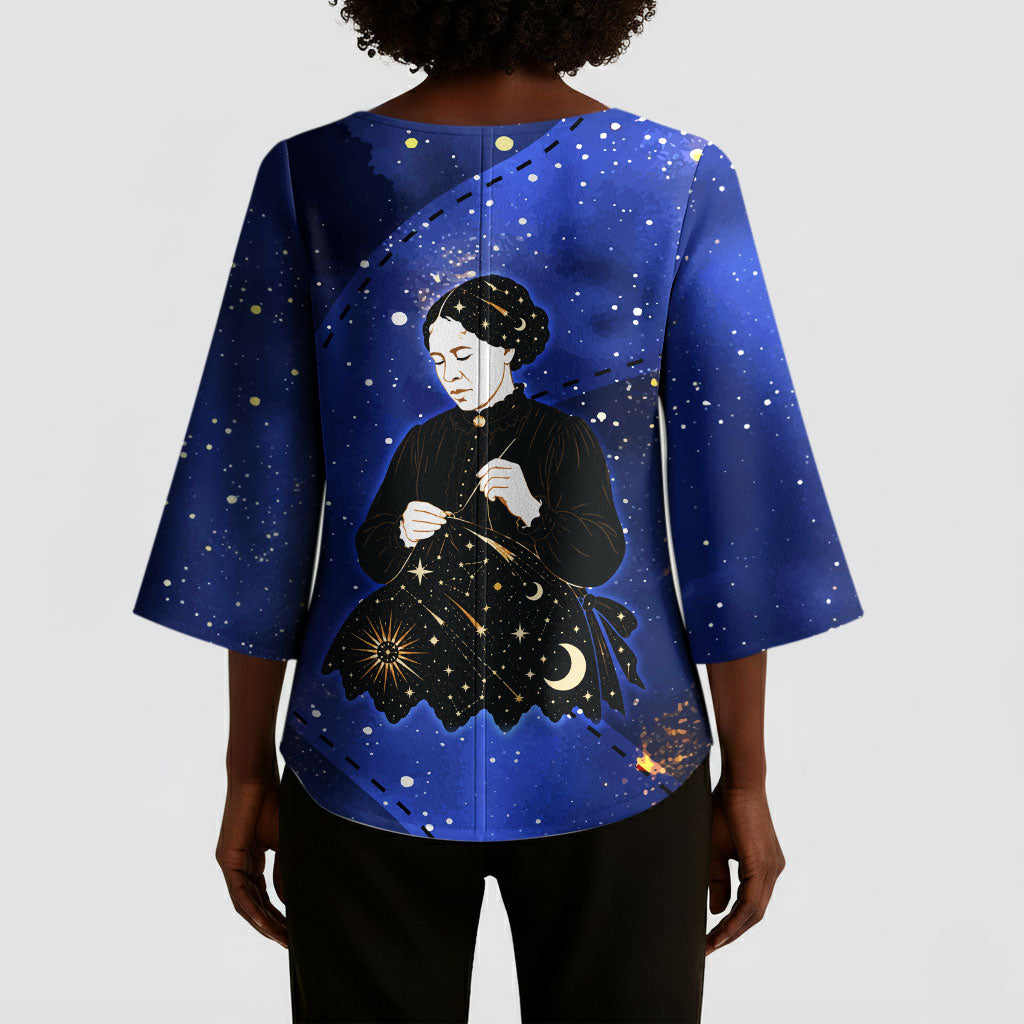 Harriet Powers Kimono Sleeve Blouse African American History - Galaxy Celestial Starry Night - Folk Art Quilter