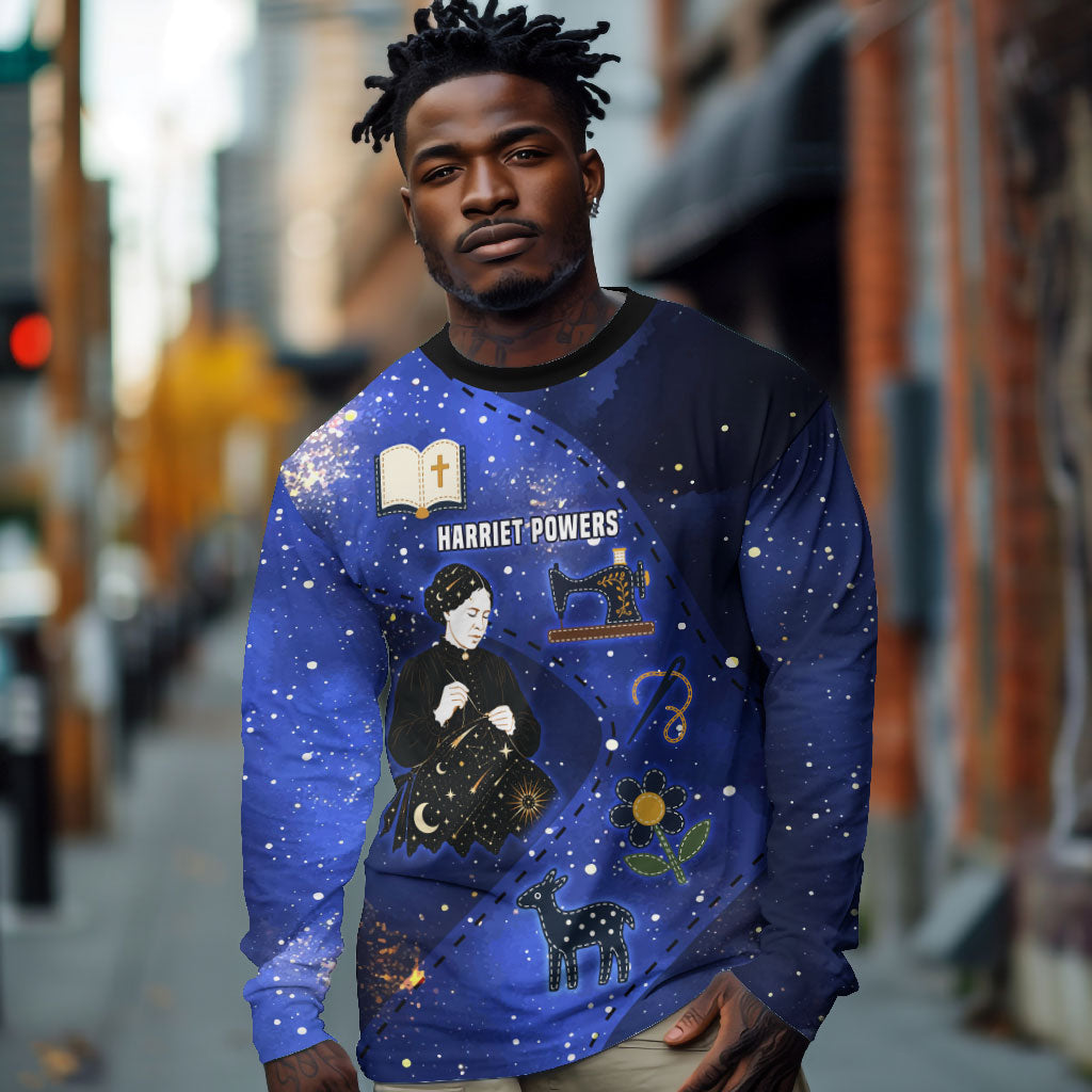 Harriet Powers Long Sleeve Shirt African American History - Galaxy Celestial Starry Night - Folk Art Quilter