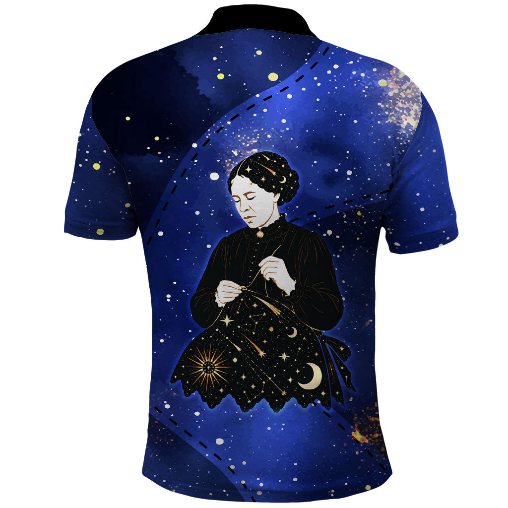 Harriet Powers Polo Shirt African American History - Galaxy Celestial Starry Night - Folk Art Quilter