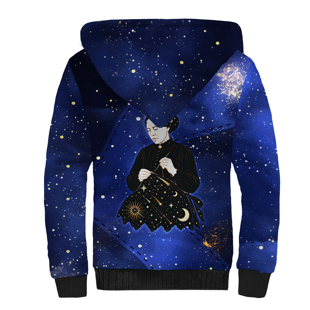 Harriet Powers Sherpa Hoodie African American History - Galaxy Celestial Starry Night - Folk Art Quilter