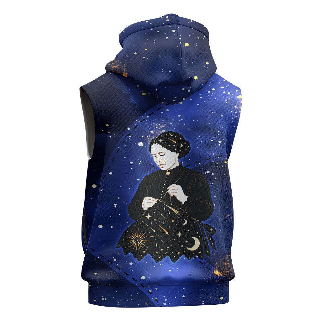 Harriet Powers Sleeveless Hoodie African American History - Galaxy Celestial Starry Night - Folk Art Quilter