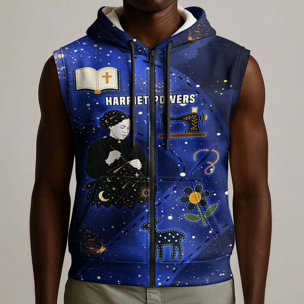 Harriet Powers Sleeveless Zip Hoodie African American History - Galaxy Celestial Starry Night - Folk Art Quilter