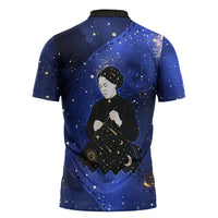 Harriet Powers Zipper Polo Shirt African American History - Galaxy Celestial Starry Night - Folk Art Quilter